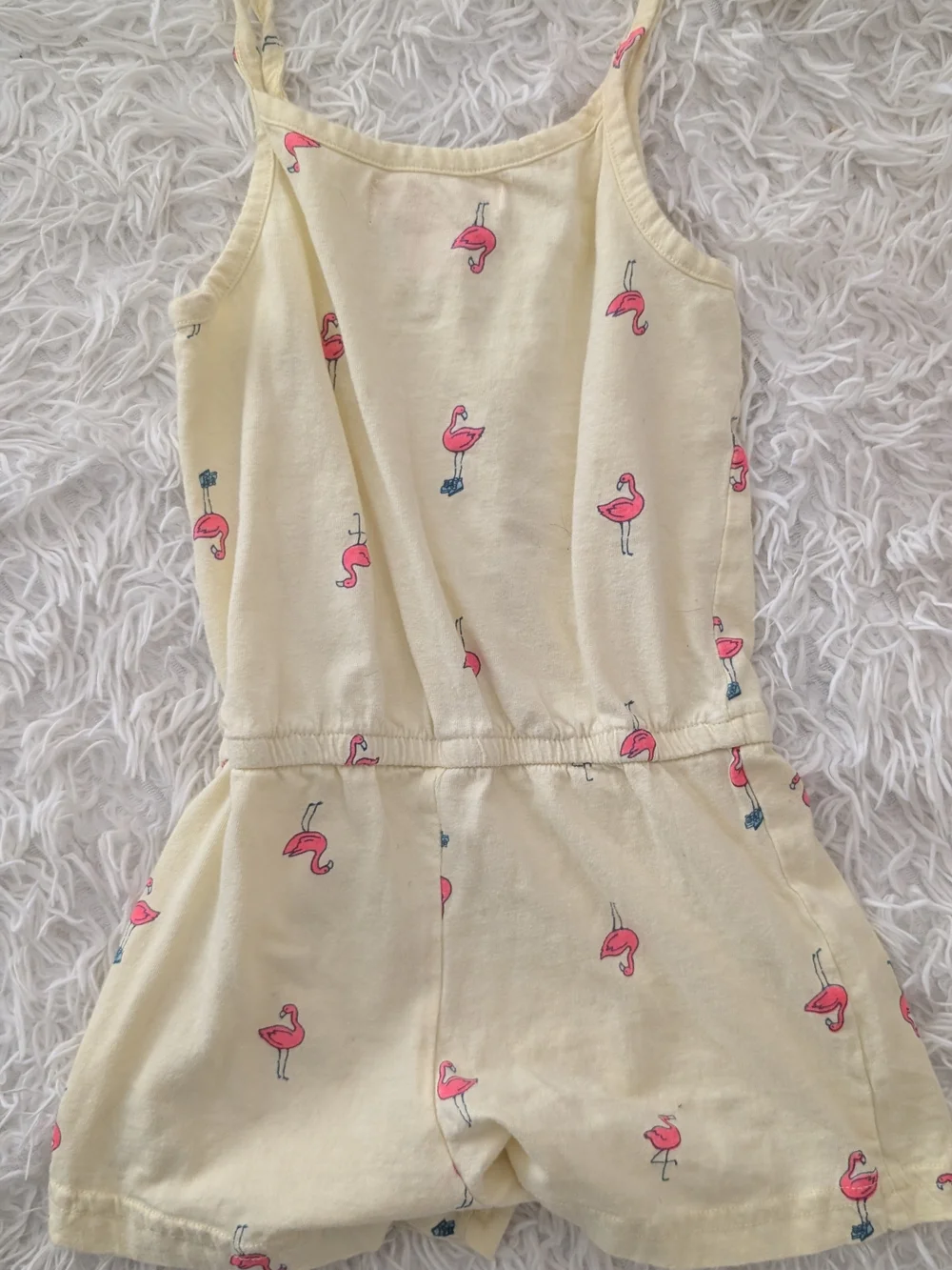 Angel Girls 4T Yellow Flamingo Print Romper – 100% Cotton